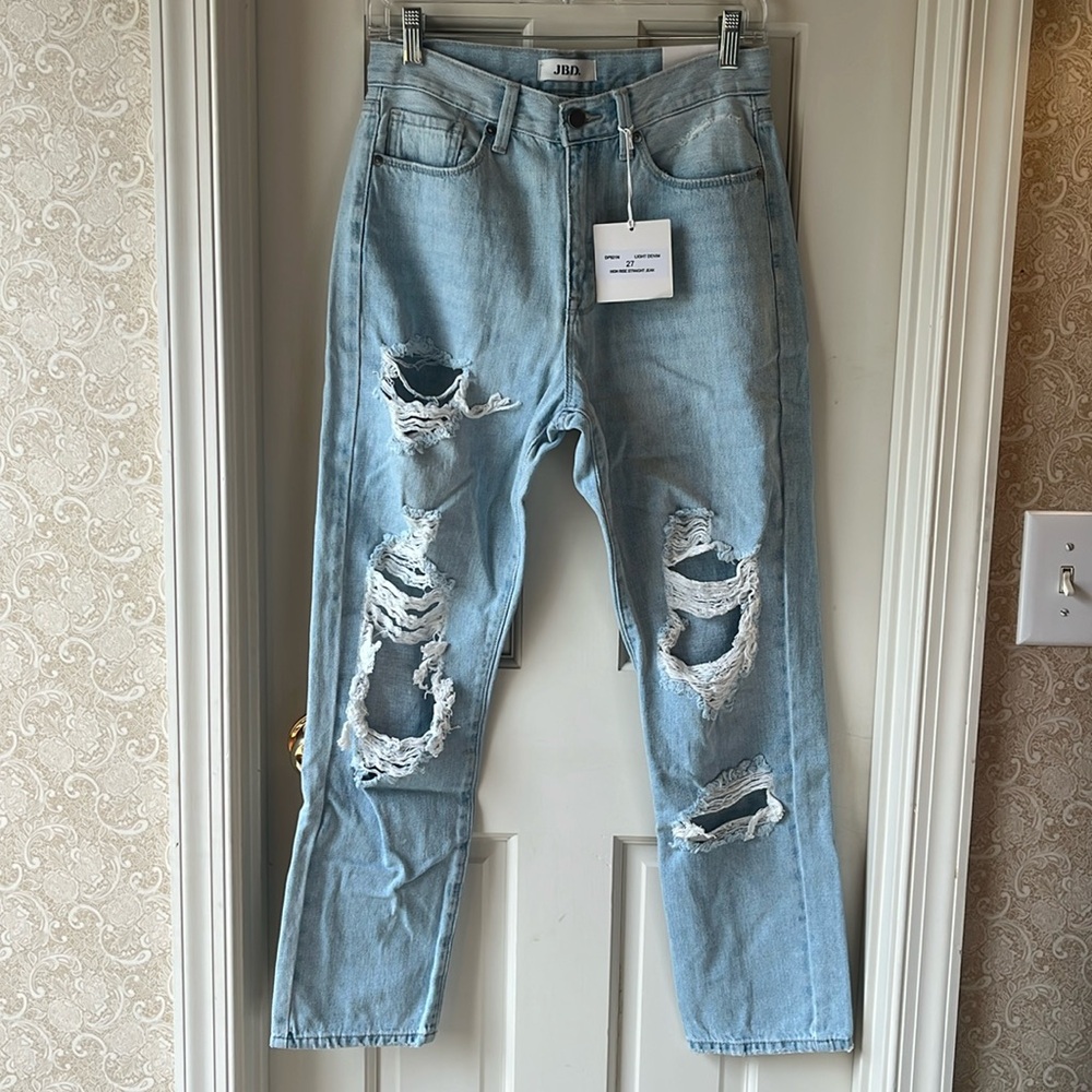 JBD Distressed High-Rise Light Denim Jeans NWT
